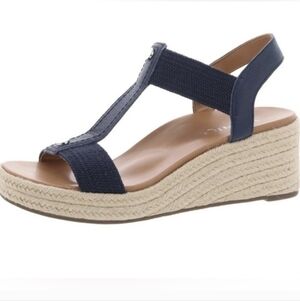 Vionic Calera Navy Blue Leather Wedged Sandals Women's Size 7 Orthopedic